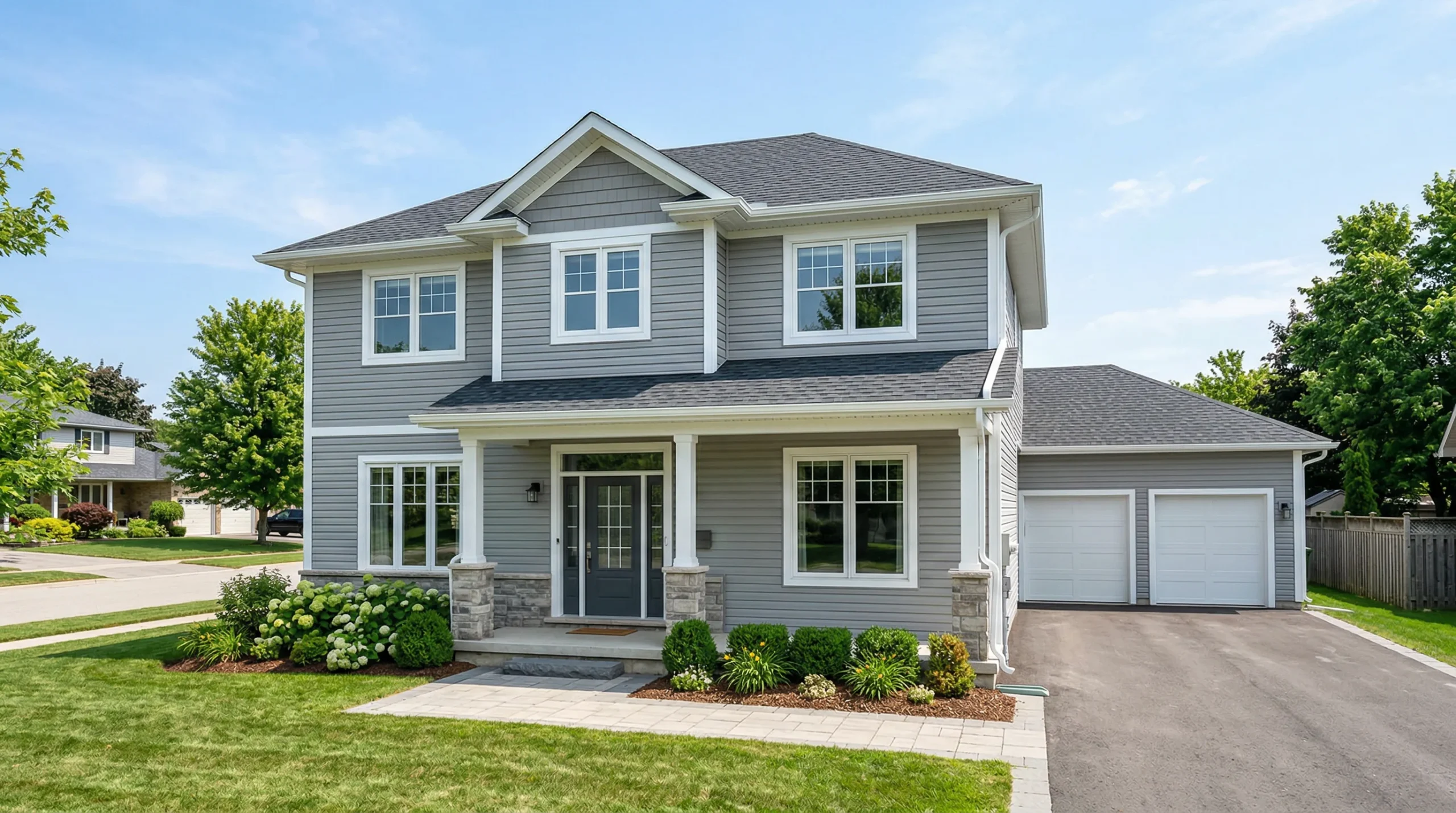 Complete home exterior with matching soffit, fascia, siding, and eavestroughs