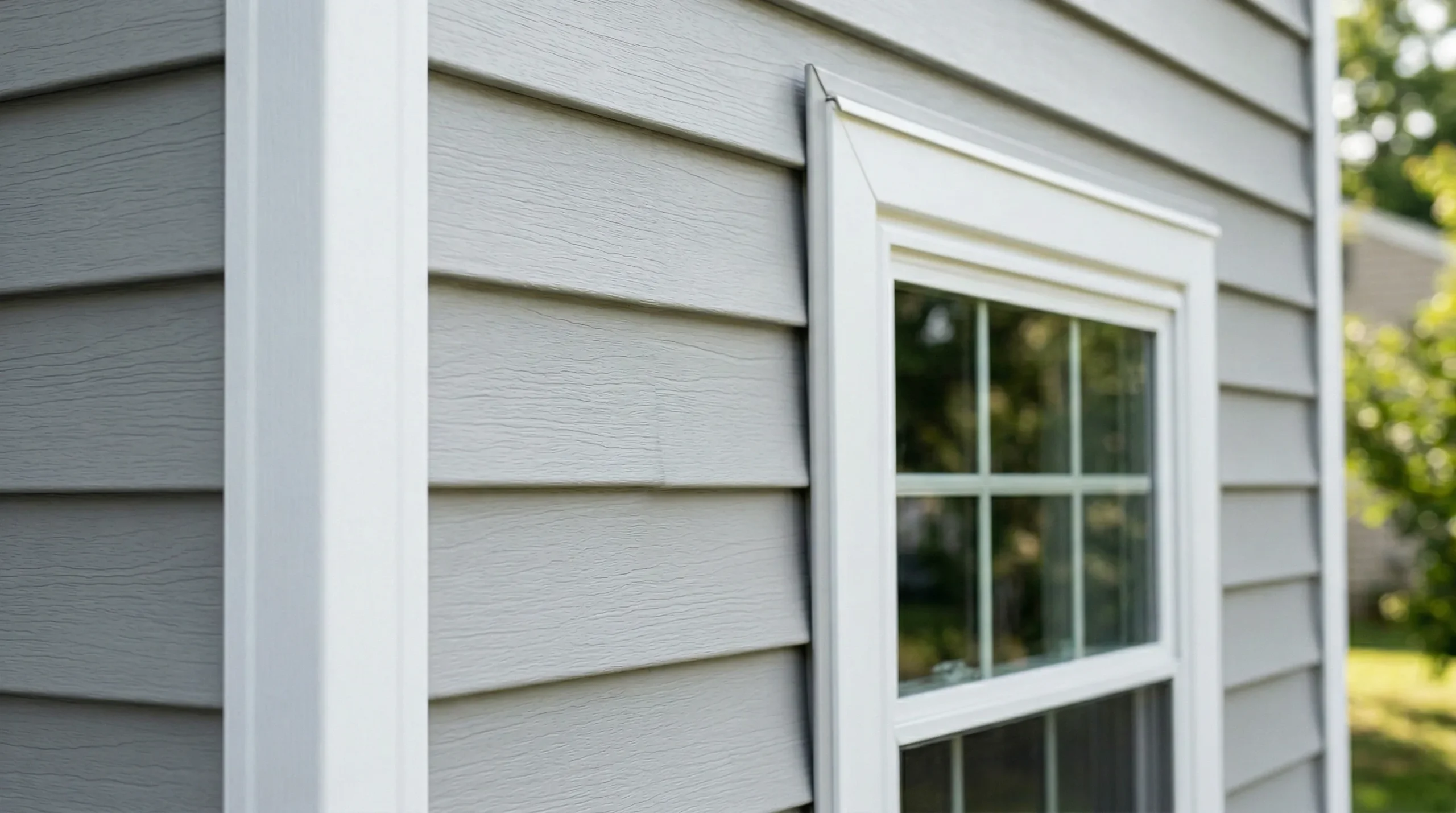Quality vinyl siding craftsmanship showing clean corner trim and window J-channel detail